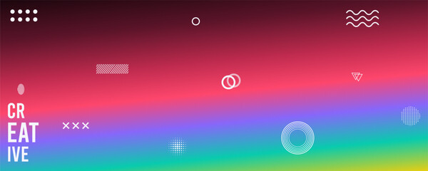Colorful gradient background with creative geometric shapes and text