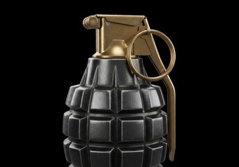 Obraz premium Detailed close up of a fragmentation explosive device with metal components against a black background