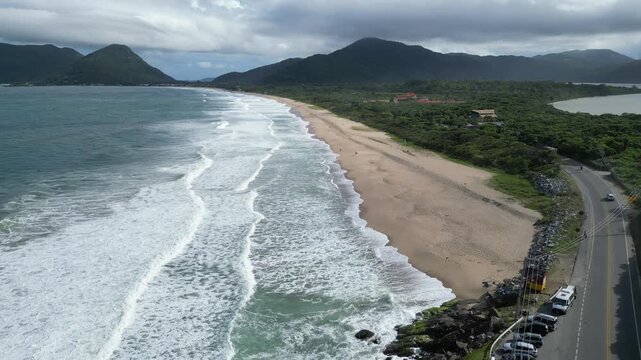 Tropical Beach Surf Landscape Atlantic Forest Coast Morro Das Pedras Florianopolis Lagoa Do Peri Santa Catarina Brazil South America Summer Vacation Travel Destination Nature Ocean Scenic Island