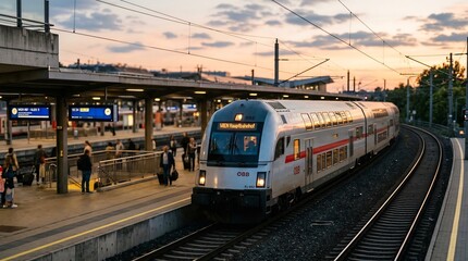 駅のホームを走る列車 夕暮れ時の風景