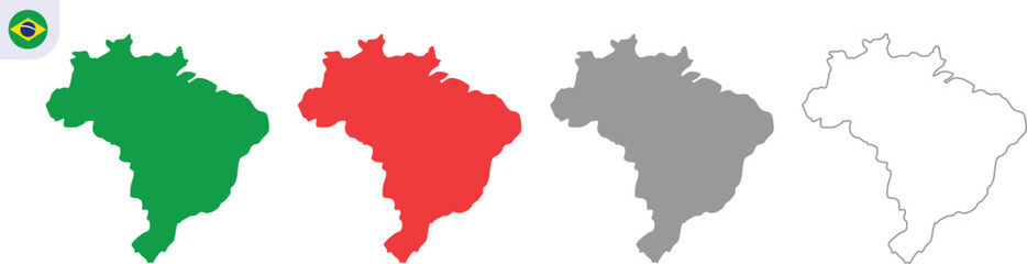 Obraz premium Brazil Map Vector Illustration with Green Red and Gray Color Variations, Brazil Country Map Outline Isolated on Transparent Background, Editable AI EPS10 JPG PNG Geography Design.