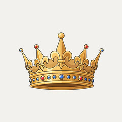 Ornate golden crown adorned with jewels and fleur-de-lis, representing royalty, power, and luxury, on a light background © Hujaifa
