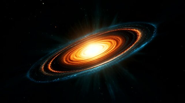 a massive celestial object surrounded by a rapidly rotating disk of cosmic gas and dust