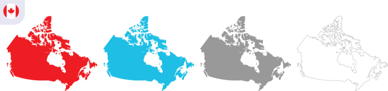 Canada Map Vector Illustration with Red Blue and Gray Color Variations, Canada Country Map Outline Isolated on Transparent Background, Editable AI EPS10 JPG PNG Geography Design.