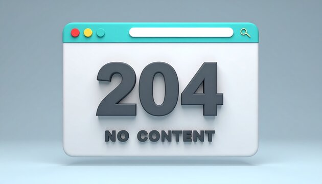 Minimal browser window interface displaying 204 No Content HTTP status code on clean modern background wallpaper