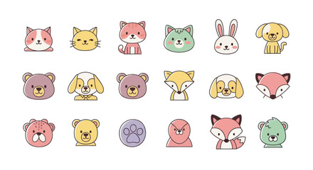 Obraz premium Cartoon animal icons in vector style