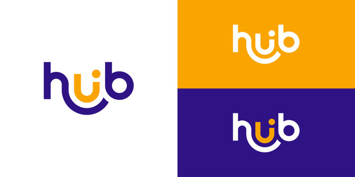 Creative simple hub logo template. Abstract wordmark hub smile logo design vector illustration.