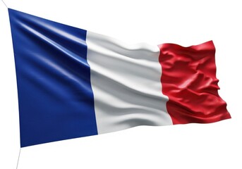 French flag waving in the wind isolated on white background