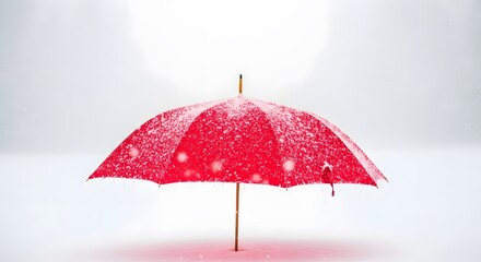 Obraz premium Red umbrella covered in snow against a minimalist white winter background