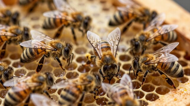 Macro Bees on Honeycomb Frame
