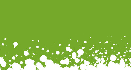 Abstract Green Background with White Paint Splatters and Grunge Effect