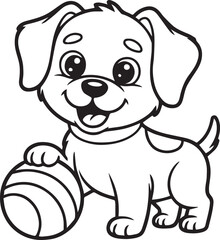 Obraz premium Cute Puppy Dog Line Art Illustration for Kids Coloring Page – Black and White Vector 