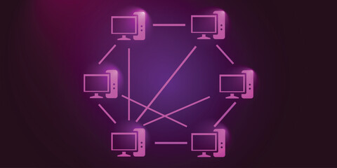 Fototapeta premium Peer to Peer Network Diagram – Connected Computers Sharing Data, Digital Technology Communication System Concept
