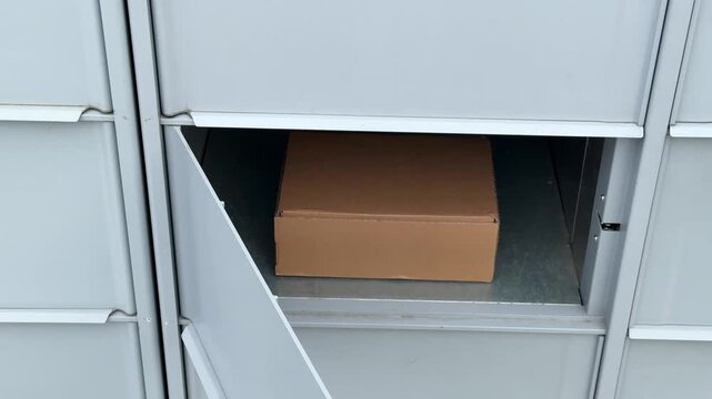 Package delivery in residential parcel locker box.