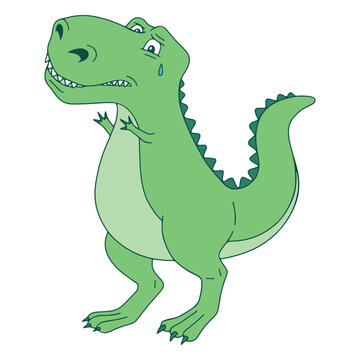 Green t-rex dinosaur worried