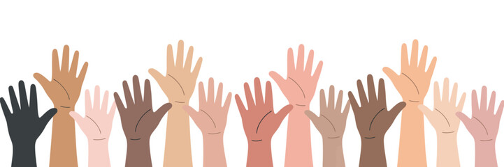 Obraz premium Raised Hands Silhouette Vector Collection, Multiple Hand Poses Depicting Unity, Solid Black Gesture Set