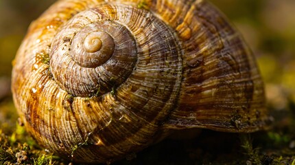 Close-up of a Snail Shell with Intricate Spiral Pattern