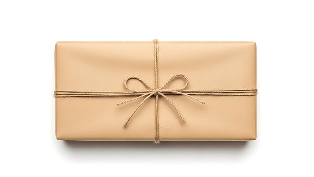 Elegant gift box wrapped in brown paper with jute bow