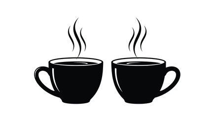 Obraz premium Two black coffee cups with steam rising simple graphic illustration