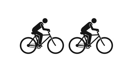 Obraz premium Simple black silhouettes of two cyclists riding bicycles side by side