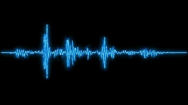 Animated audio visualizer displays colorful sound wave patterns on black background, pulsing with music.