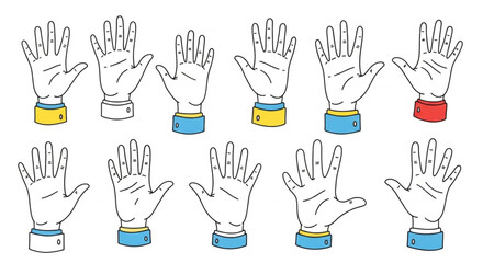 Collection of Open Hands Showing Different Gestures and Cuffs.