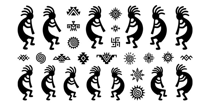Kokopelli Native-American Fertility-Deity Kokopelli-Figure Southwestern-Symbol Cultural-Icon Tribal-Design Kokopelli-Symbol Vector Set - Kokopelli Art
