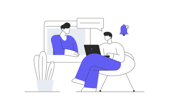 Business webinar, Virtual training conference concept. People Meeting Online. Flat Cartoon Vector Illustration, icon Stylish abstract design landing page web