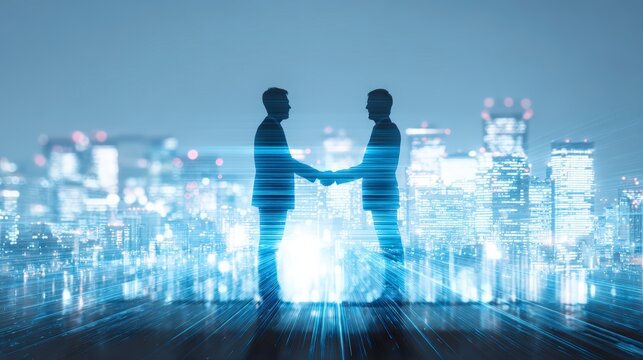 futuristic digital business handshake partnership concept