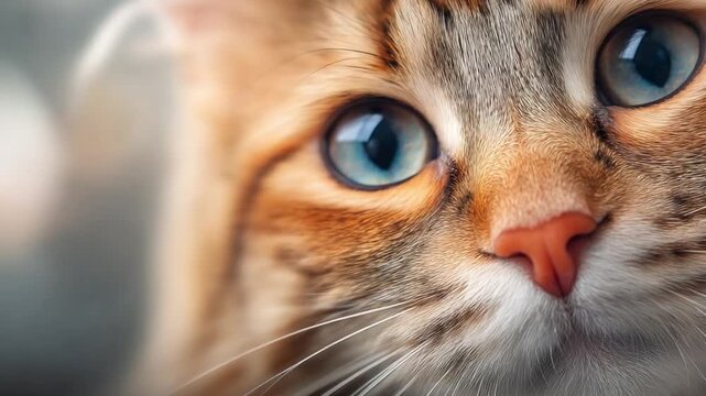 Intense Gaze of a Feline: A mesmerizing portrait of a domestic cat, showcasing its captivating blue eyes and intricate facial details, inviting viewers into its world.