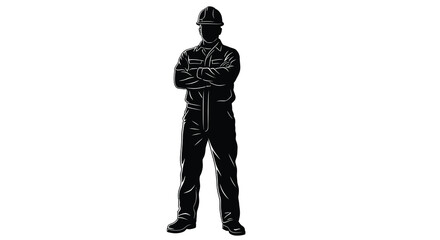Obraz premium A confident construction worker stands with arms crossed presenting a striking black outline silhouette high quality professional detailed modern