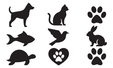 Fototapeta premium Set of 8 animal silhouettes vector