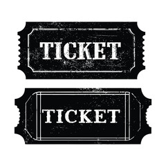 Vintage grunge ticket two designs black white vector illustration pair