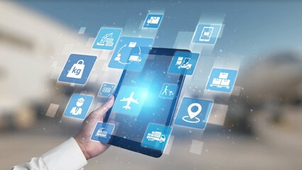 Logistics icons illustrate delivery, supply chain, warehouse, and shipping. Logistics connects global trade, logistics optimizes transport, and logistics supports inventory tracking. Gist