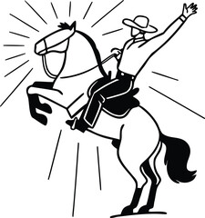 Cowboy riding a horse with excitement and energy