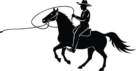 Cowboy riding a horse with a lasso