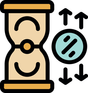 Hourglass is measuring discount rate, with percentage symbol and arrows showing increase and decrease