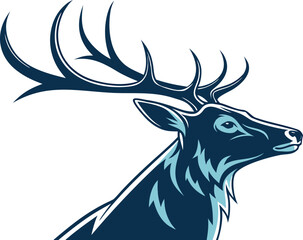 Deer head with large antlers on white background