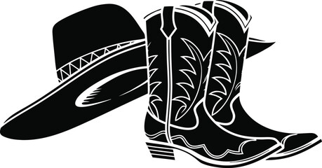 Western cowboy hat and boots silhouette