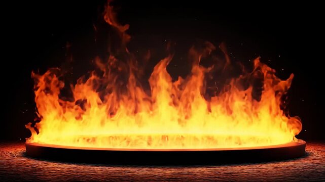Fire podium background flame hot stage platform show black light, A hot stage platform with a flame-themed