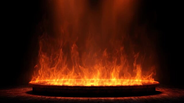 Fire podium background flame hot stage platform show black light, A hot stage platform with a flame-themed