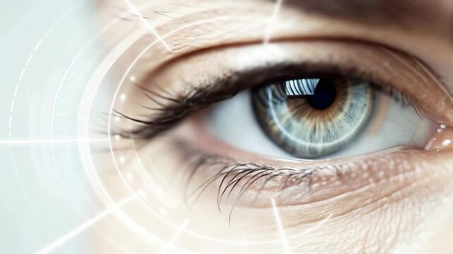 Close-up of a human eye with futuristic interface elements