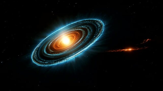 A stunning artistic illustration of a protoplanetary disk or solar system in the process of formation.