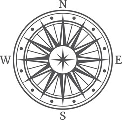 Retro navigation symbol. Compass star black icon