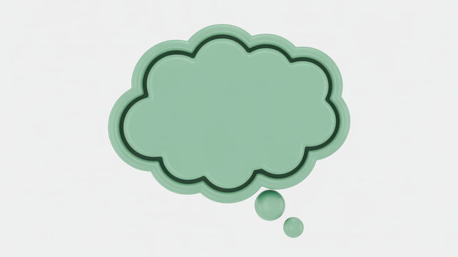 Pale green 3D thought bubble with outline cloud speech bubble