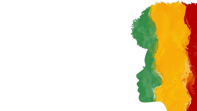 Juneteenth Afro-African woman silhouette in pan-African colors animation copy space for text white background cultural identity and heritage 
