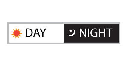 Fototapeta premium Day and Night concept split in a rectangular frame with sun and moon symbols, representing time, cycles, and contrast on a white background.