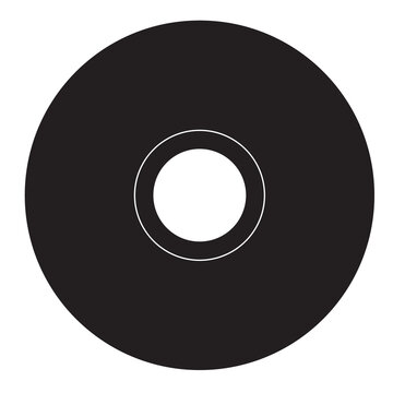 Minimalist black CD or DVD disc icon with white rings on a clean white background, representing data storage and digital media.