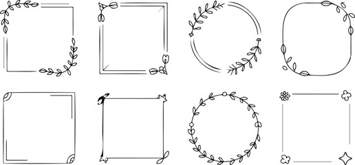 Hand drawn ornamental frames and borders for design simple floral elements on transparent background vector illustration © Mst