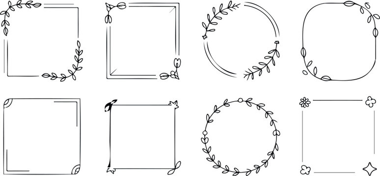 Hand drawn ornamental frames and borders for design simple floral elements on transparent background vector illustration